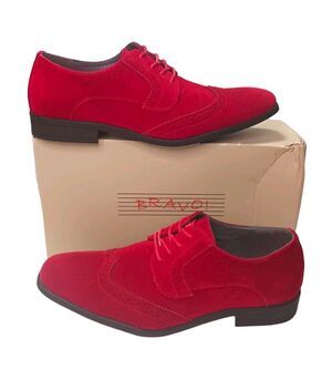 NEW BRAVO KING-3 Men's Size 10 Dress Shoes Red Faux Suede Classic Oxford Wingtip